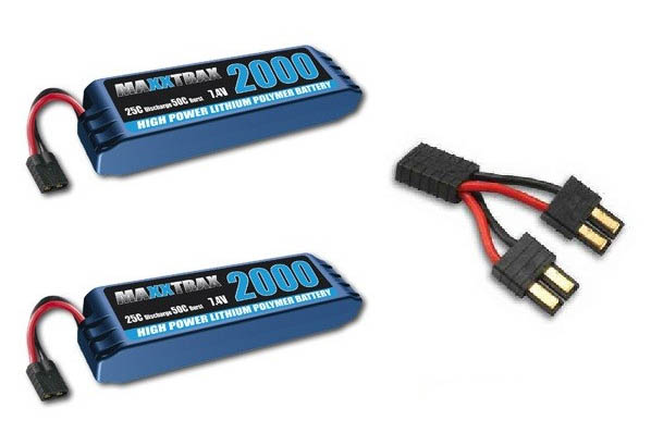 2x Maxxtrax 7.4V 2000mAh LiPo + TRX3064 Kabel